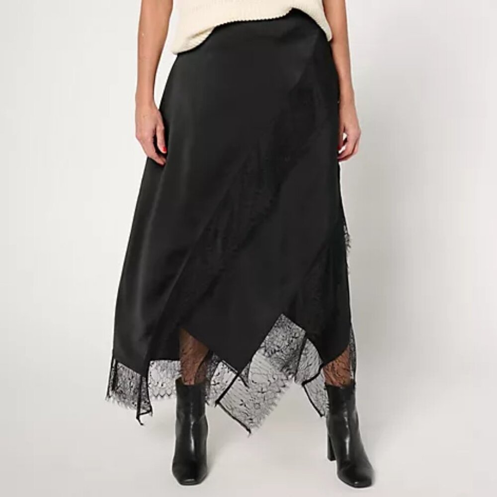 Me by Jennie Garth Bella Satin Maxi Skirt w/ Lace Detail 2XP
